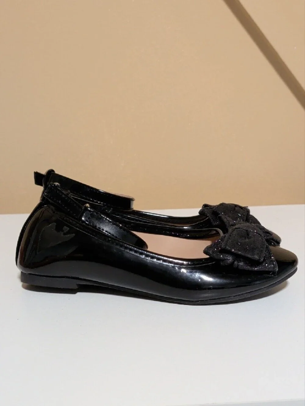 Sugar Black Patent Kids' Bow Ankle-Strap Dress Shoes